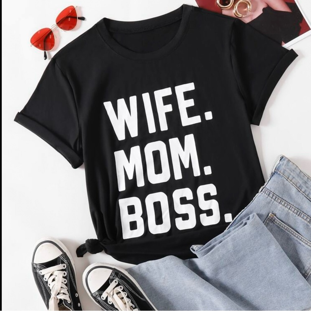 "Wife. Mom. Boss." Plus Size Graphic Tee